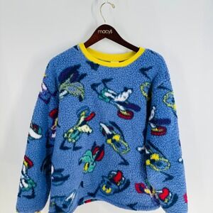 Disney Park Pluto‎ Long Sleeve Sherpa Fleece Pullover Sweater Multicolor Size M